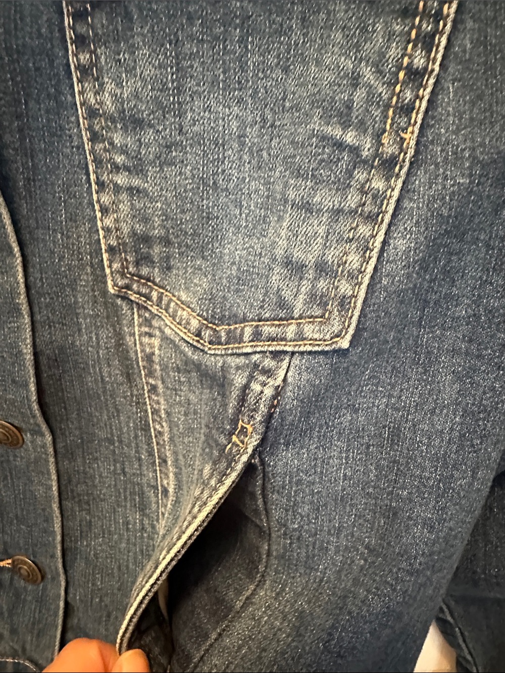 Cleo+Wolf Denim Jacket with Patchwork Back Panel - Blue & Rust Size XS - Picture 5 of 7